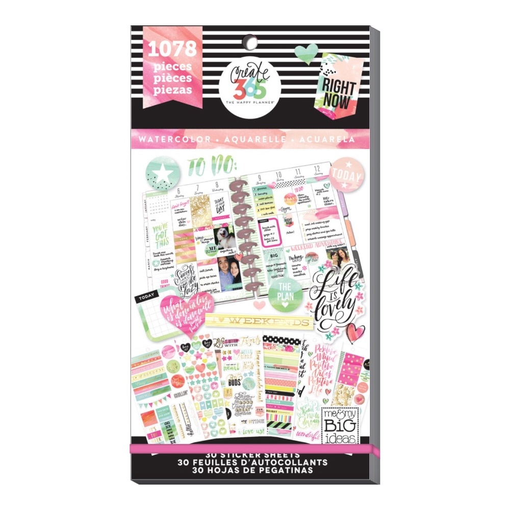 Happy Planner Watercolor Value Pack Stickers 1078 Pieces